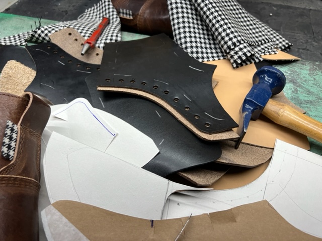 handmade boots process: clicked cut leather